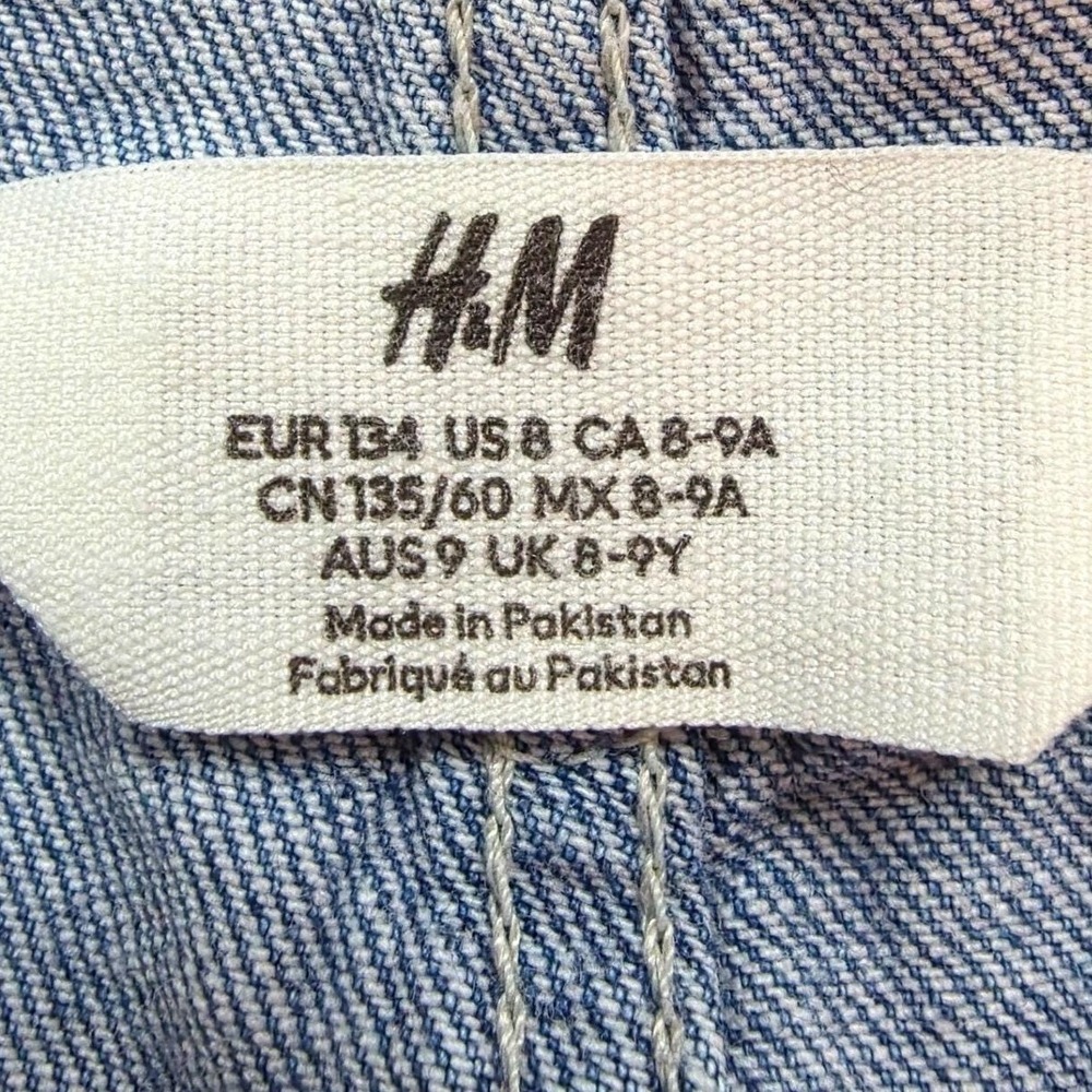 Vintage H&M Girls Blue Denim Overalls Medium Wash Bib Dungarees Chest Pocket 8 - Picture 3 of 5